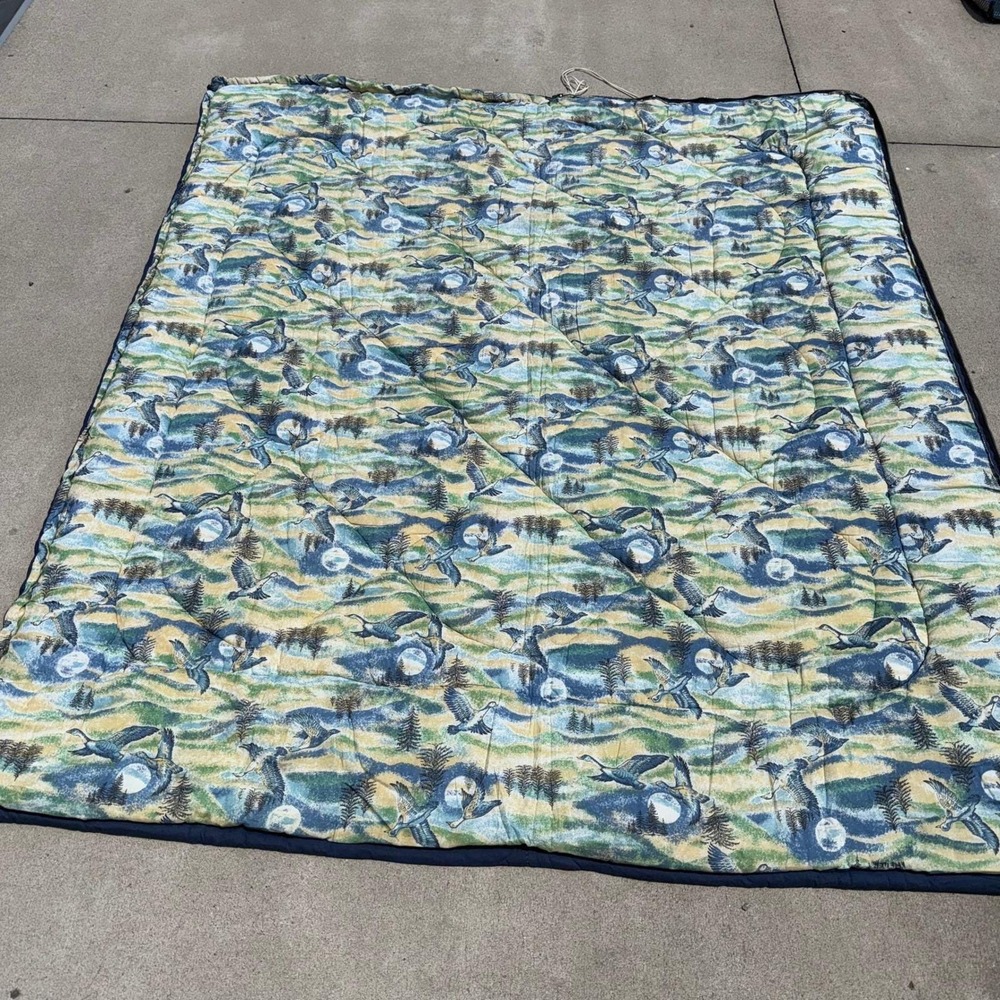Vintage Mallard Duck Print Sleeping Bag Navy Blue Nature Cabin Camping Gear